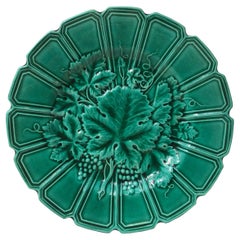19th Century Green Majolica Leaves Plate Sarreguemines