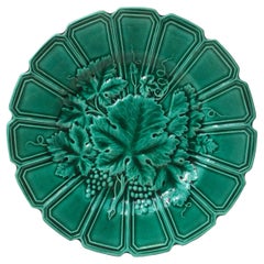 19th Century Green Majolica Leaves Plate Sarreguemines