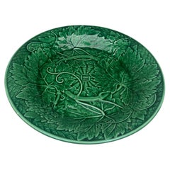 19th Century Green Majolica Leaves Plate Wedgwood