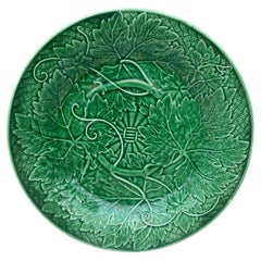 19th Century Green Majolica Leaves Plate Wedgwood