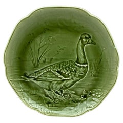 Antique 19th Century Green Majolica Mallard Duck Plate Choisy Le Roi