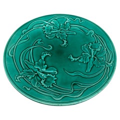 19th Century Green Majolica Orchid plate Saint Clement
