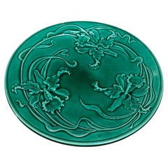 19th Century Green Majolica Orchid plate Saint Clement