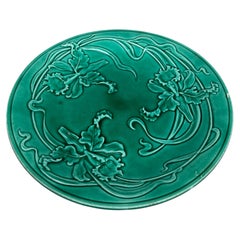 19th Century Green Majolica Orchid plate Saint Clement