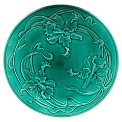 19th Century Green Majolica Orchid plate Saint Clement