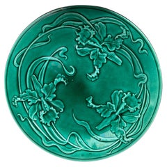19th Century Green Majolica Orchid plate Saint Clement