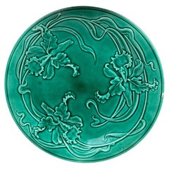 19th Century Green Majolica Orchid plate Saint Clement
