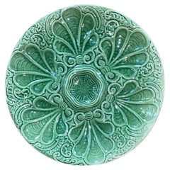 19th Century Green Majolica Oyster Plate