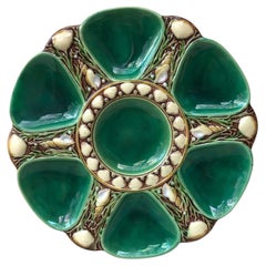 19th Century Green Majolica Oyster Plate Minton