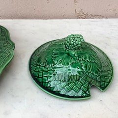 19th Century Green Majolica Tureen with Stand Bordeaux