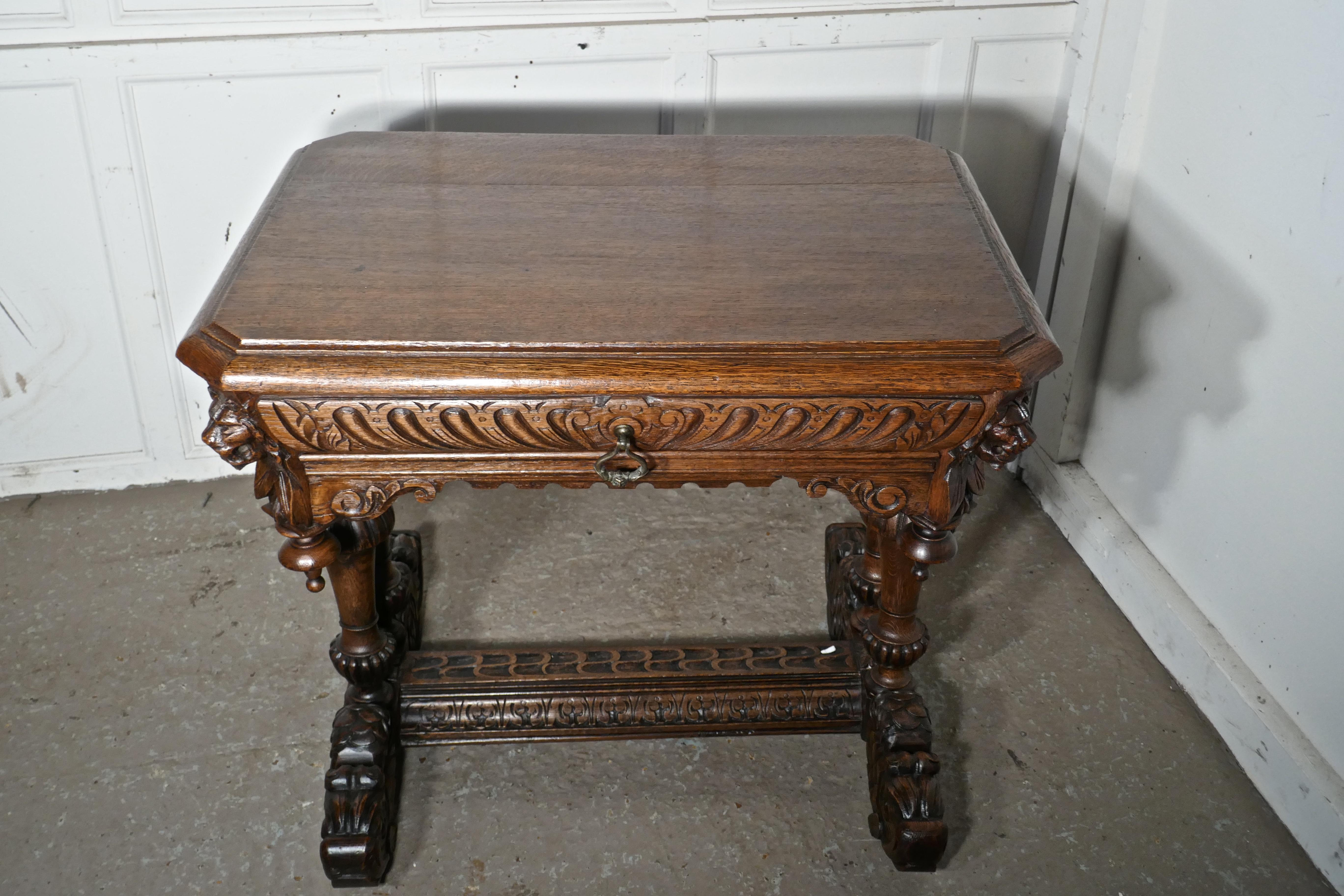 Mid-19th Century 19th Century Green Man Carved Golden Oak Hall or Centre Table