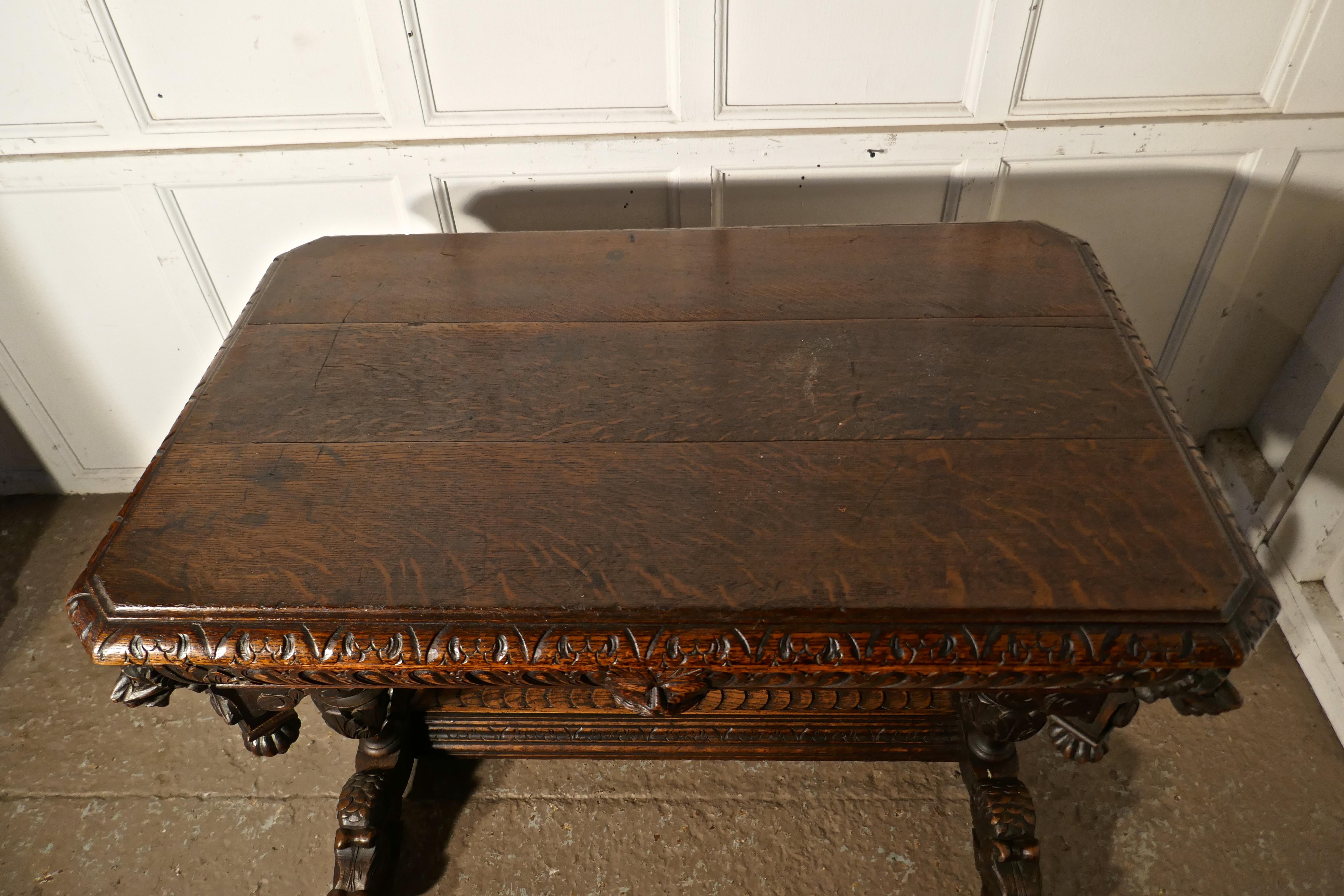 19th Century Green Man Carved Oak Hall or Centre Table For Sale 3