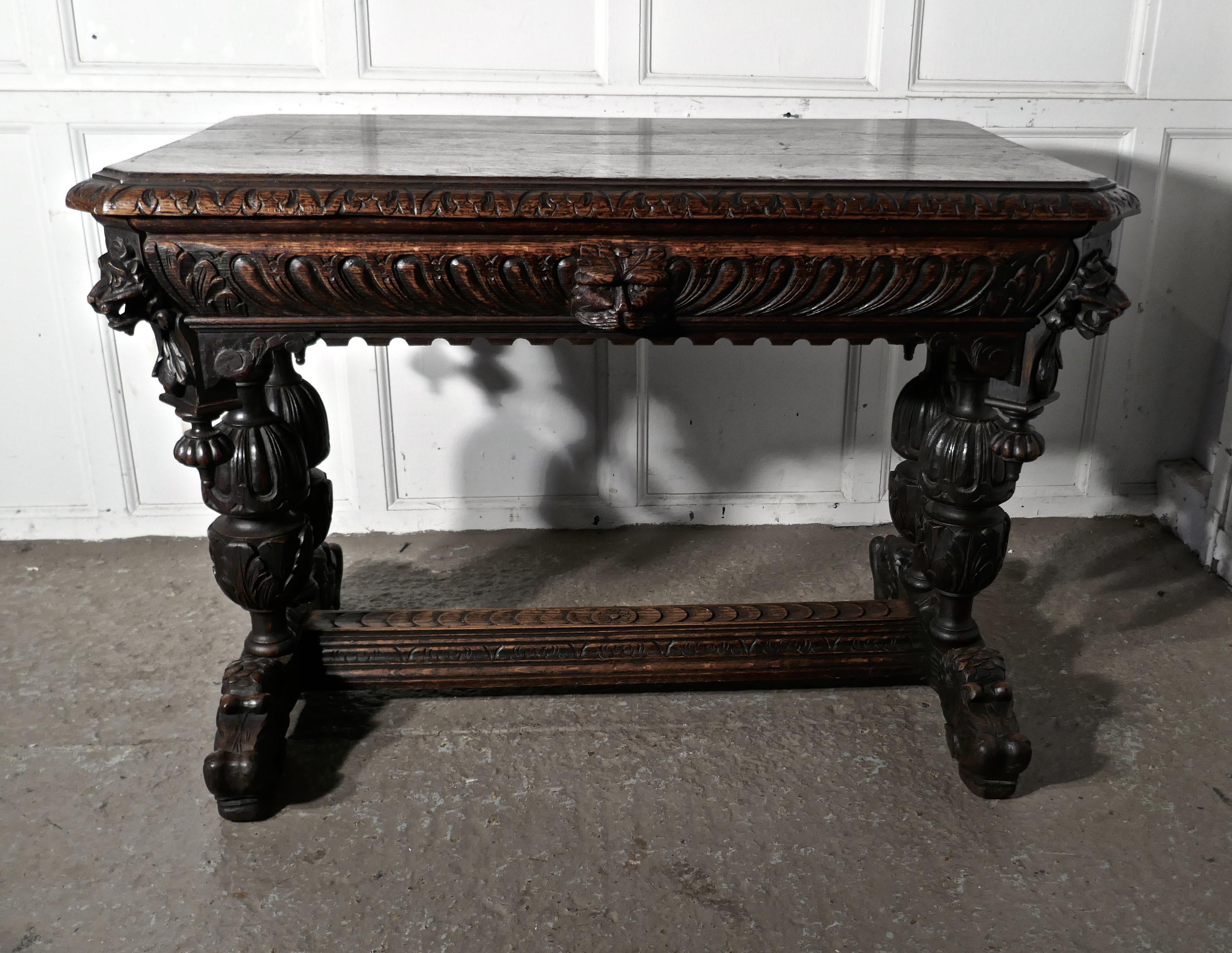 19th Century Green Man Carved Oak Hall or Centre Table For Sale 4
