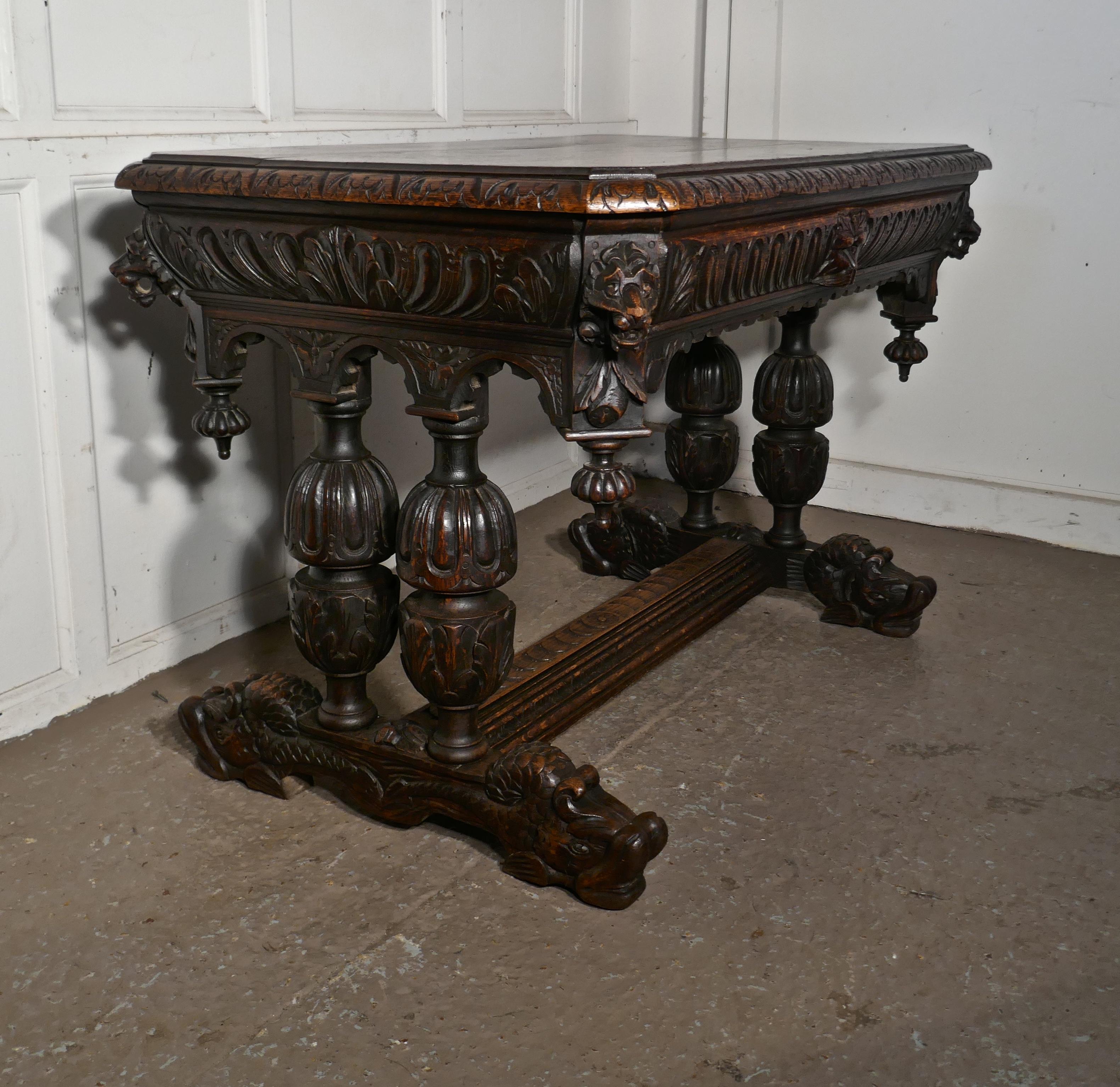 19th Century Green Man Carved Oak Hall or Centre Table For Sale 7