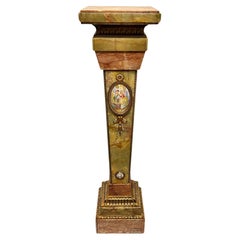 Pedestal giratorio de ónice verde y mármol del siglo XIX con placa de porcelana