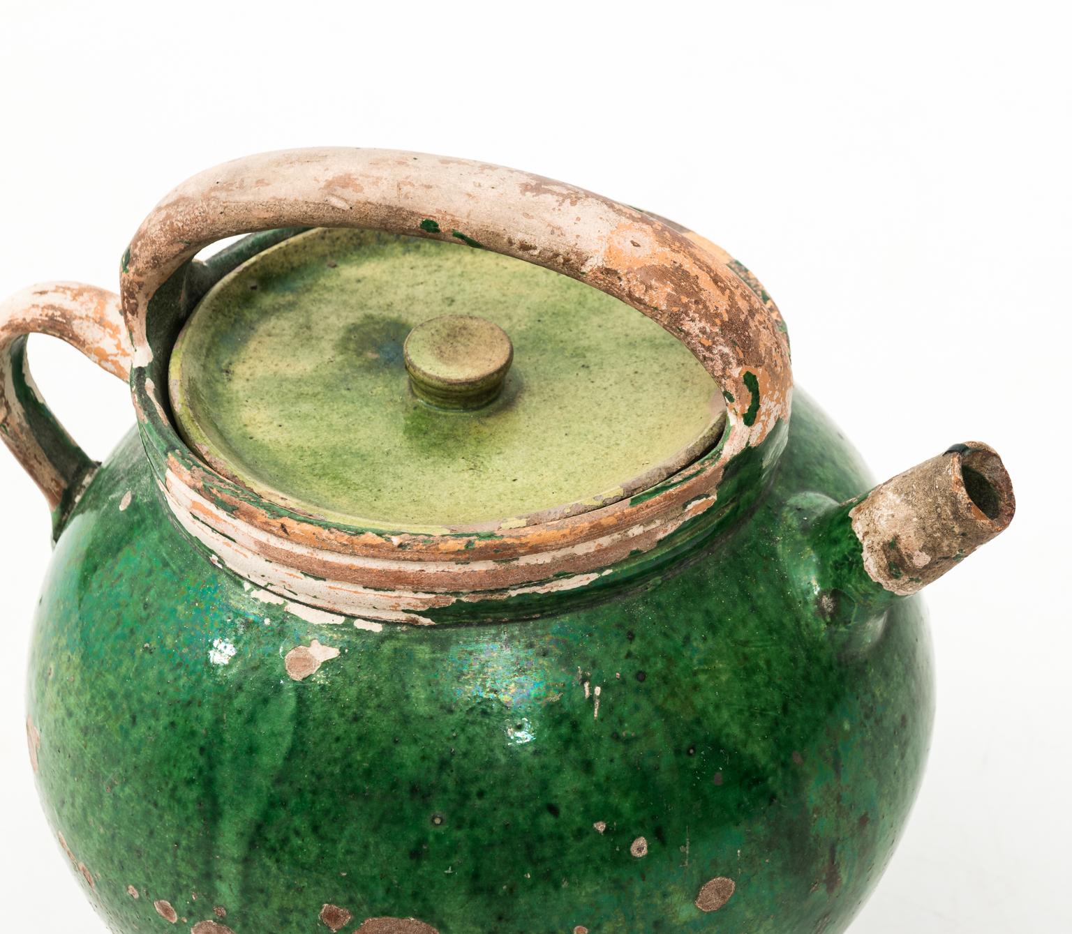 19th Century Green Painted French Confit Jug In Fair Condition In Stamford, CT