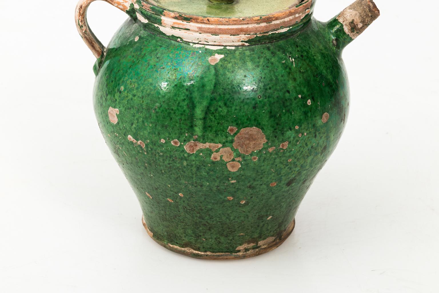 Ceramic 19th Century Green Painted French Confit Jug