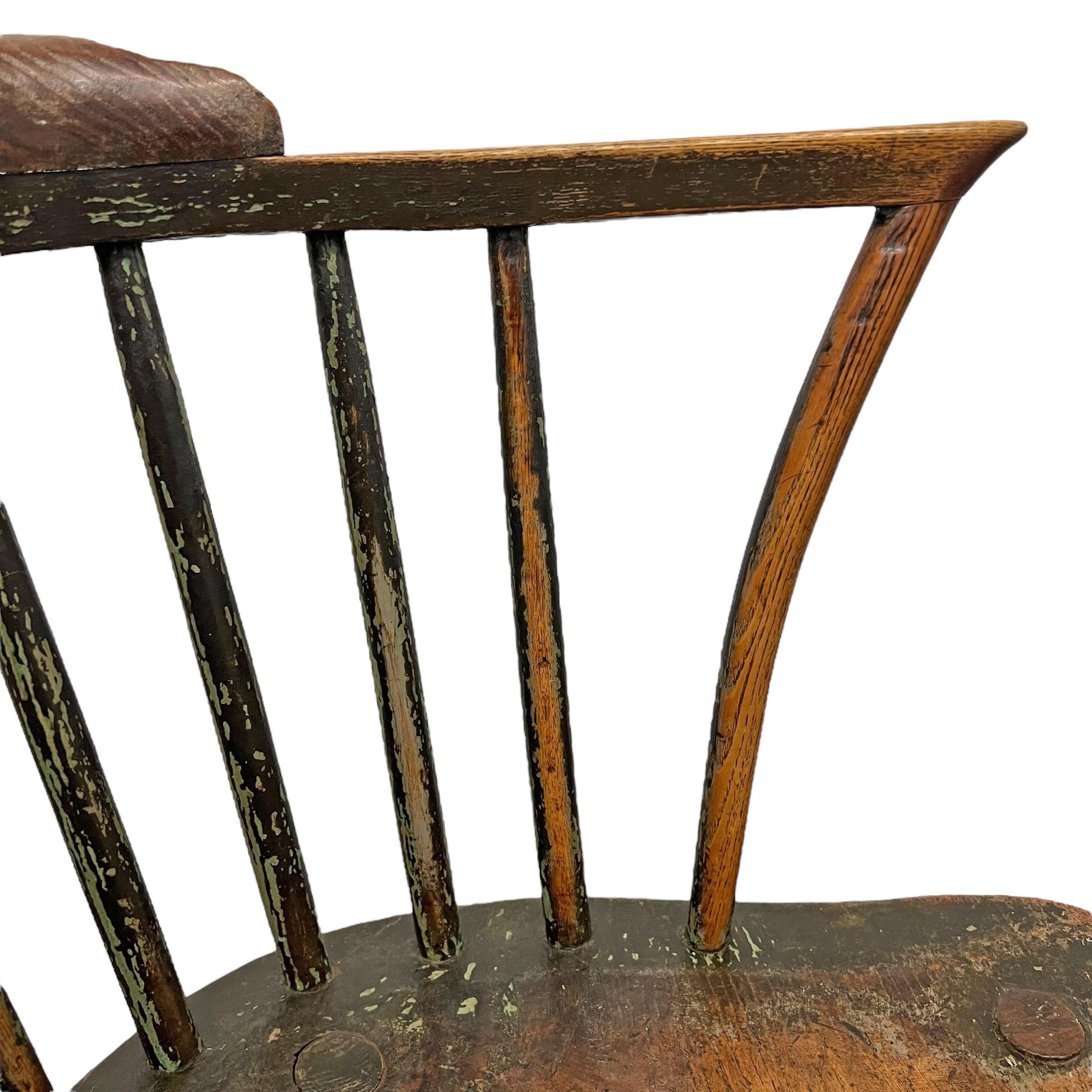 Chaise Windsor du 19ème siècle à dossier bas peint en vert en vente 2