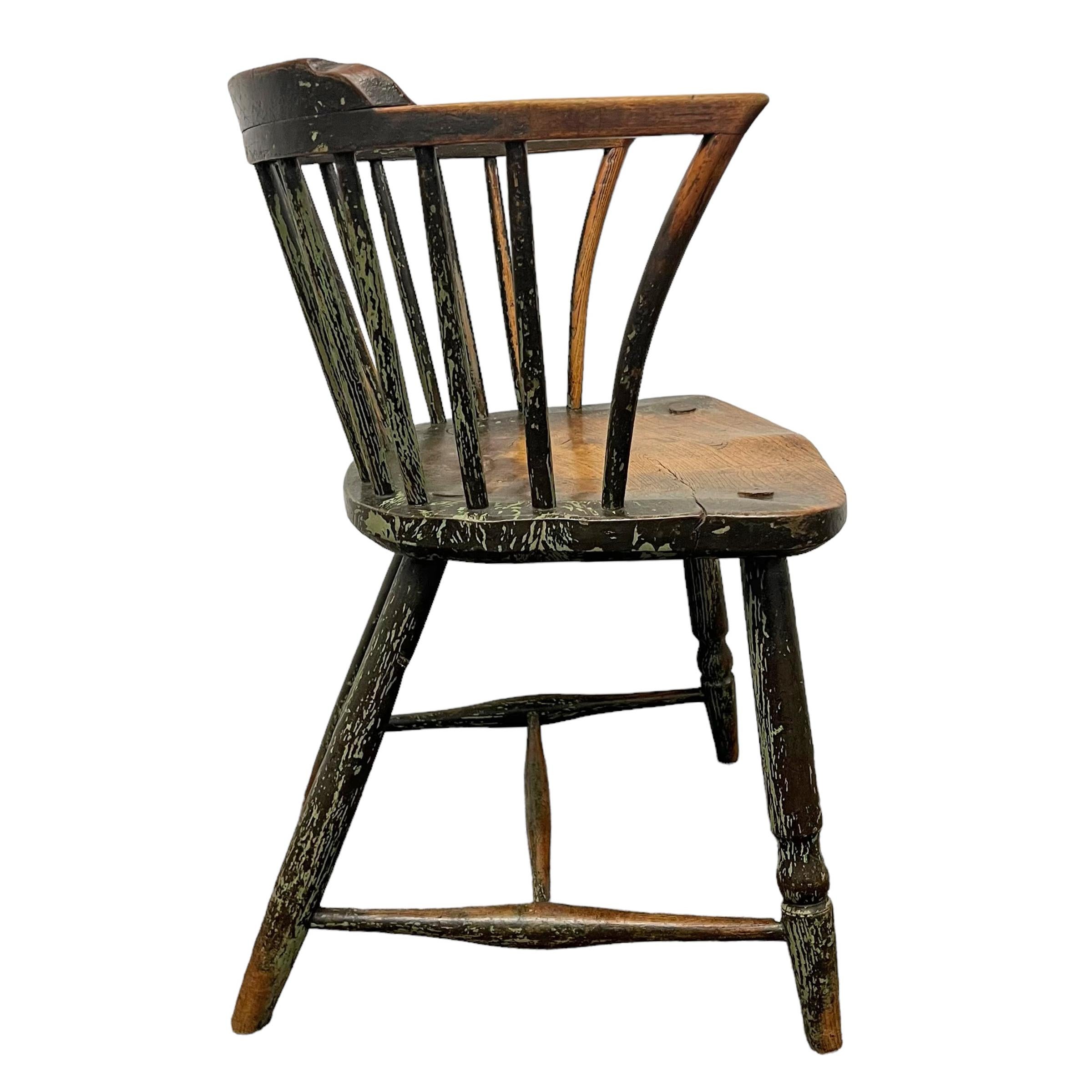 XIXe siècle Chaise Windsor du 19ème siècle à dossier bas peint en vert en vente