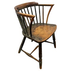 Antique 19th Century Green Painted Low-Back Windsor Chair