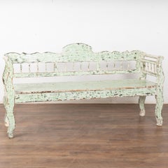 19th Century Green Painted Pine Bench from Hungary
