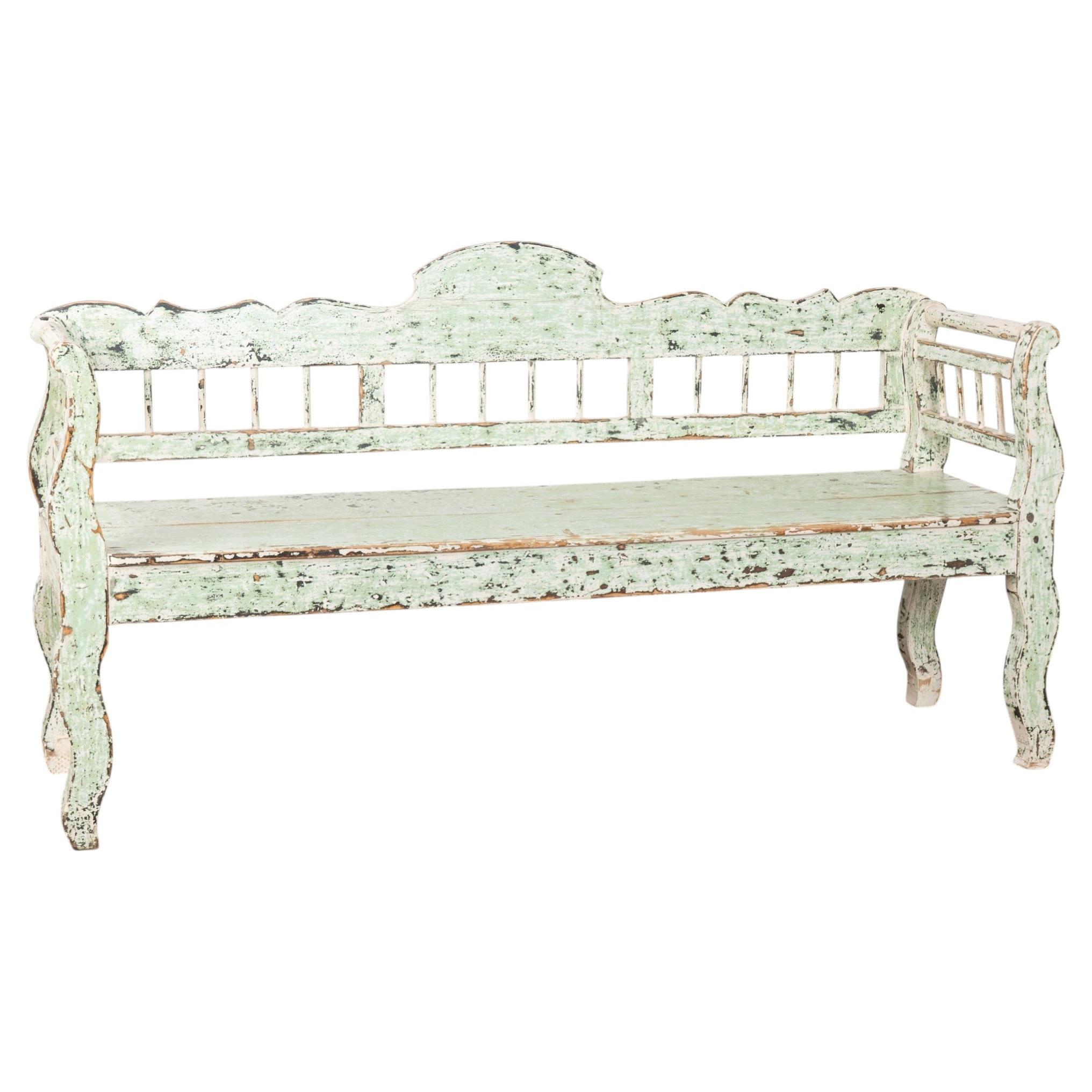 19th Century Green Painted Pine Bench from Hungary For Sale