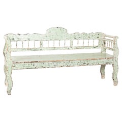 19th Century Green Painted Pine Bench from Hungary