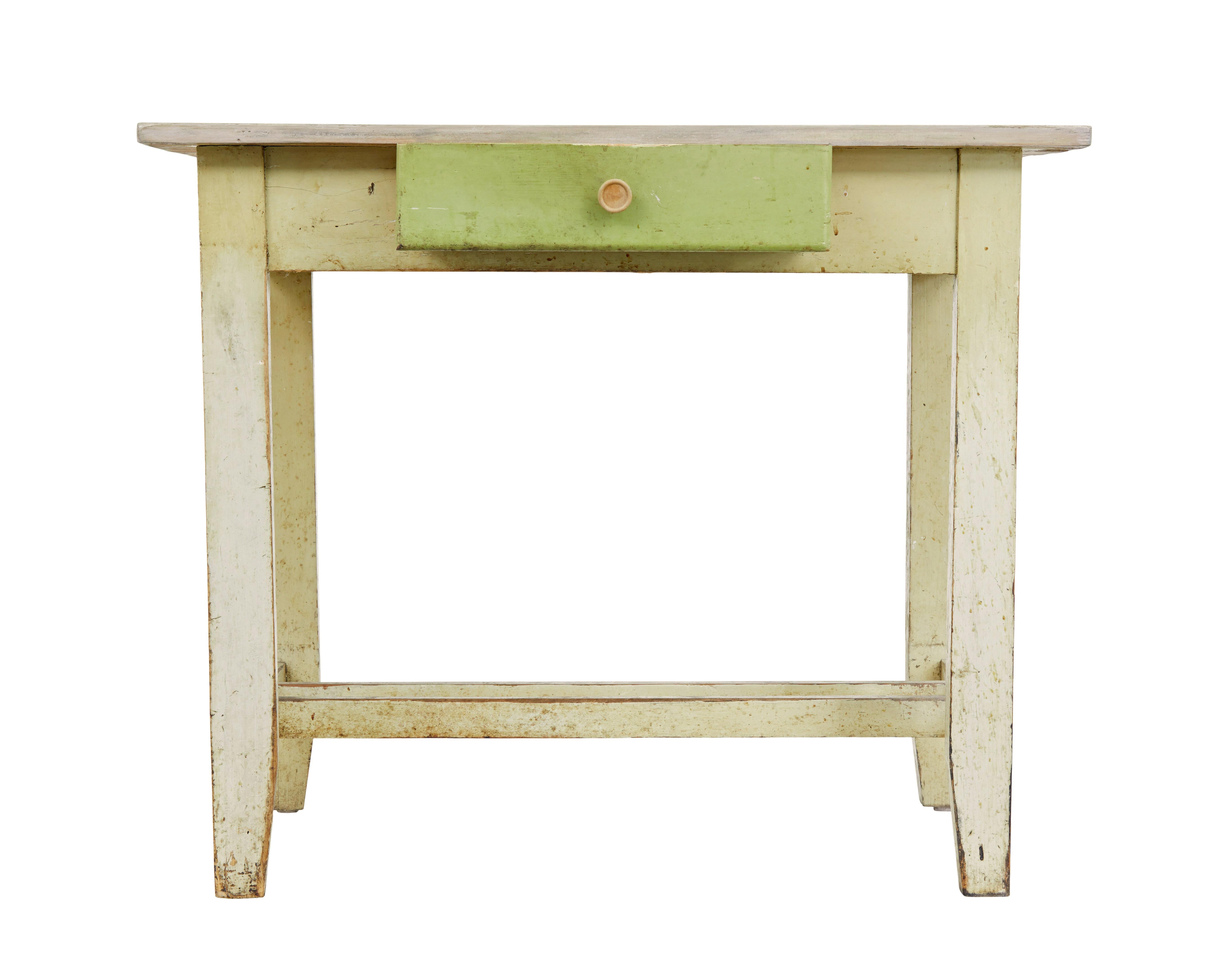 Rustic 19th century green painted Scandinavian side table For Sale