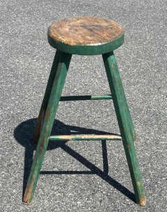 19th Century Green Painted Stool with Splayed Legs