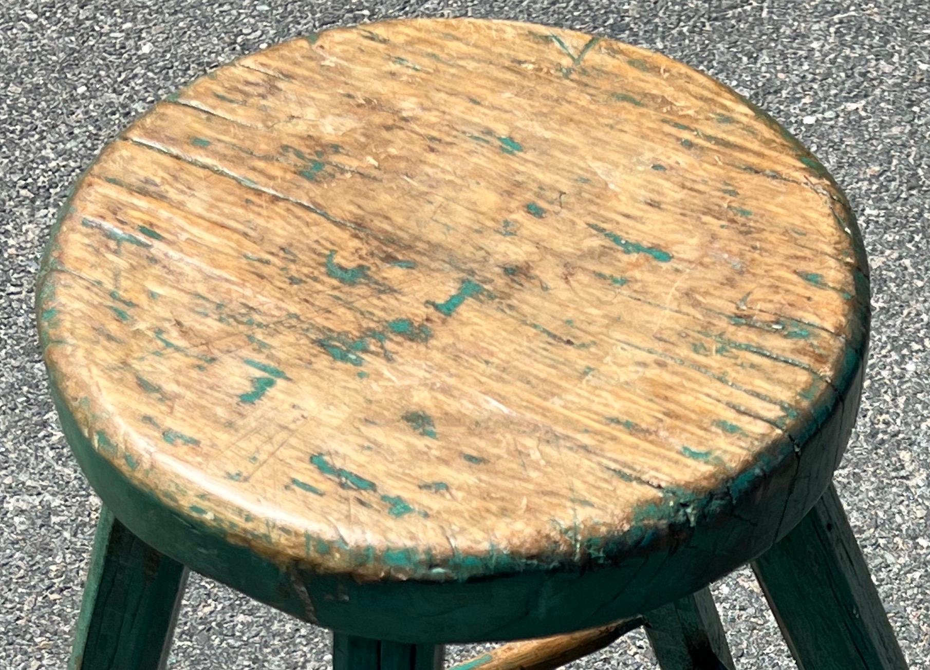 North American 19th Century Green Painted Stool with Splayed Legs For Sale