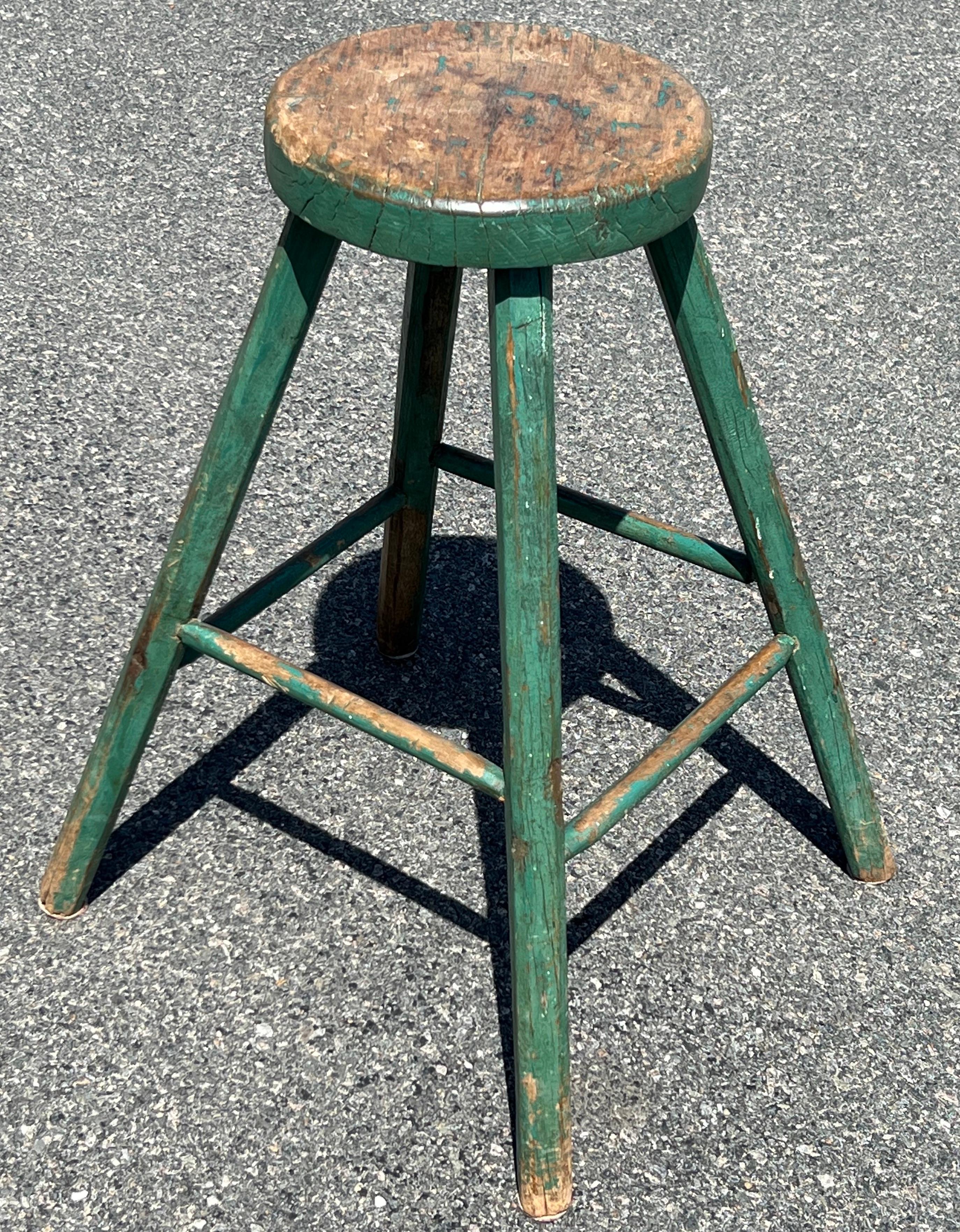 19th Century Green Painted Stool with Splayed Legs In Good Condition For Sale In Nantucket, MA
