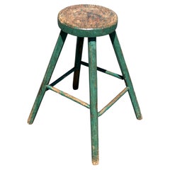 19th Century Green Painted Stool with Splayed Legs