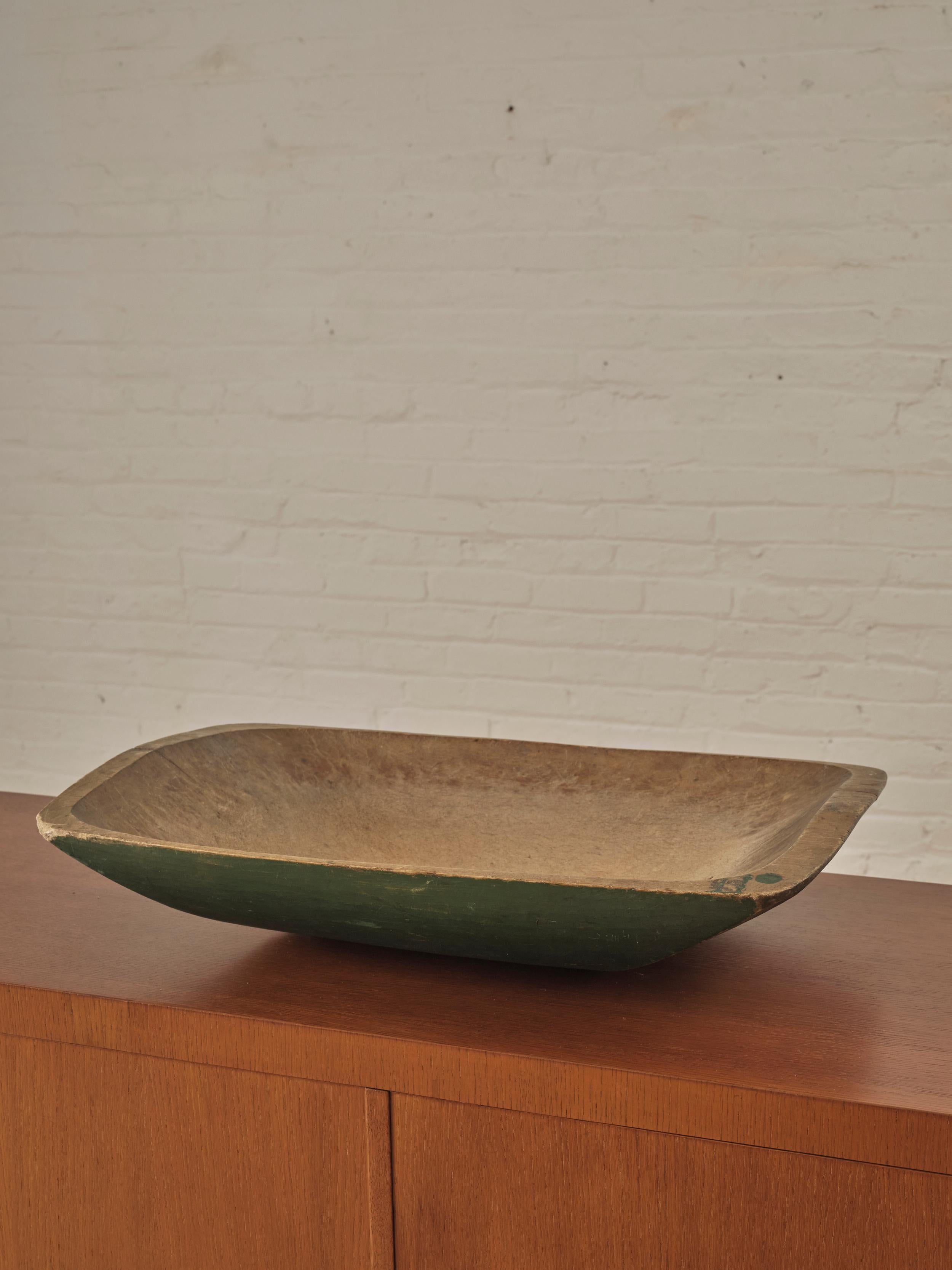 Tribal 19th Century Green Painted Trencher Bowl For Sale