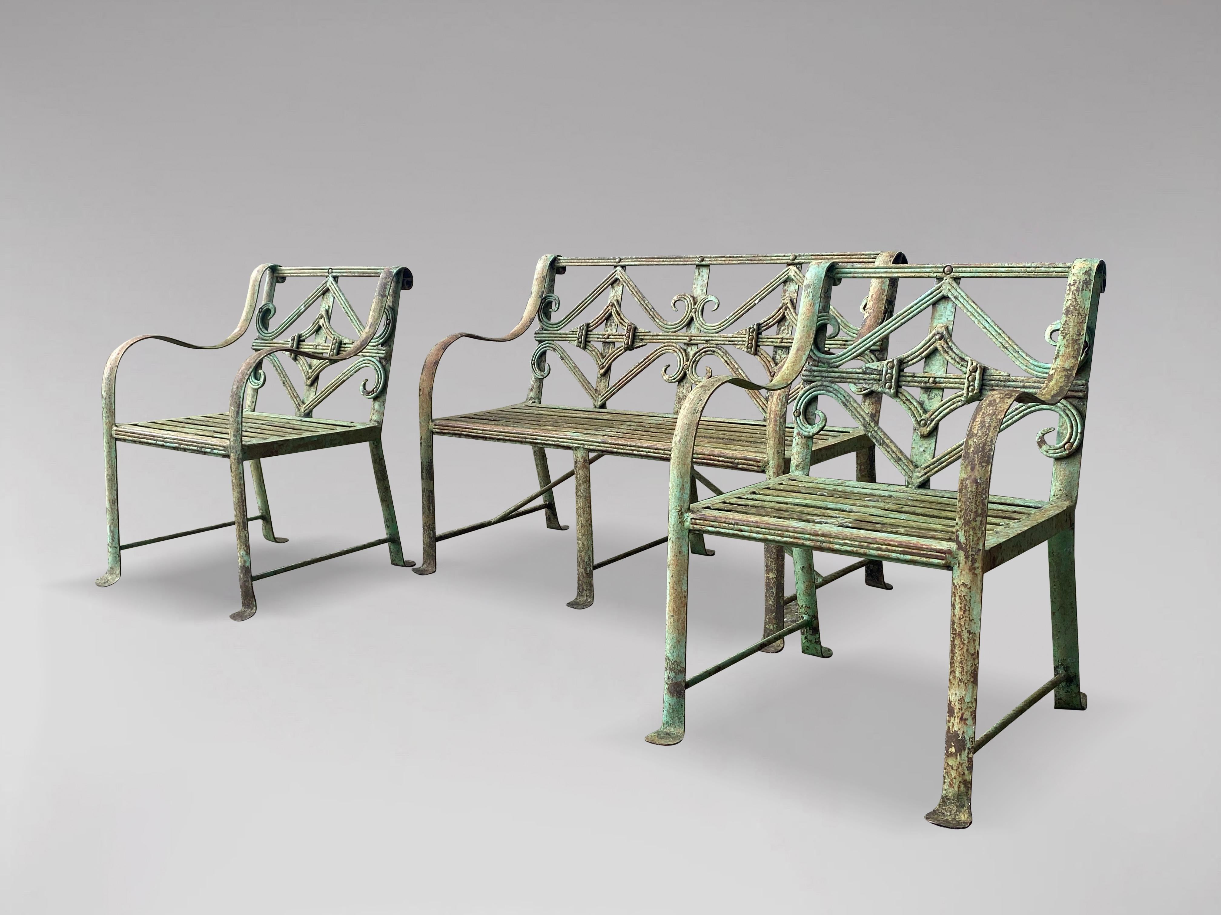Victorian 19th Century Green Painted Wrought Iron Child's Garden Suite