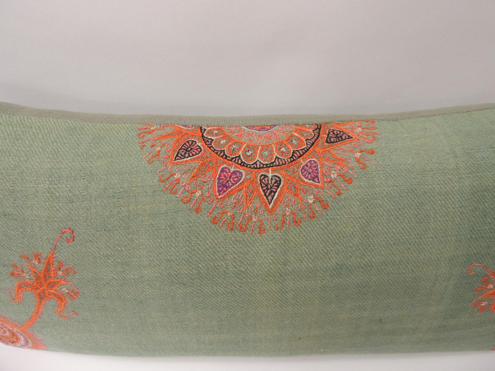 Moorish 19th Century Green Paisley Embroidery Persian Long Bolster Pillow