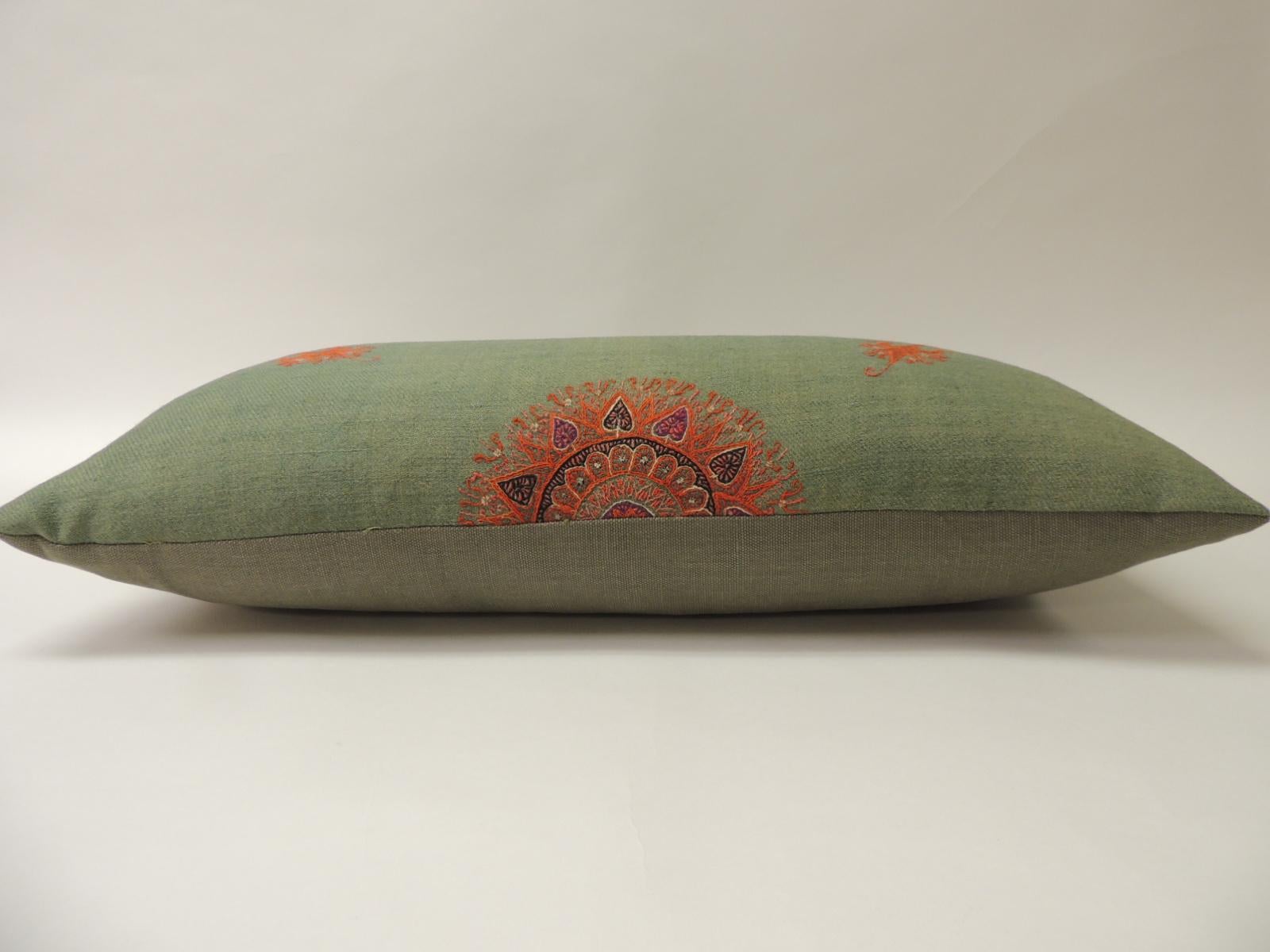 Hand-Crafted 19th Century Green Paisley Embroidery Persian Long Bolster Pillow