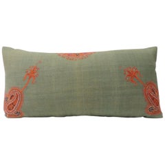 19th Century Green Paisley Embroidery Persian Long Bolster Pillow