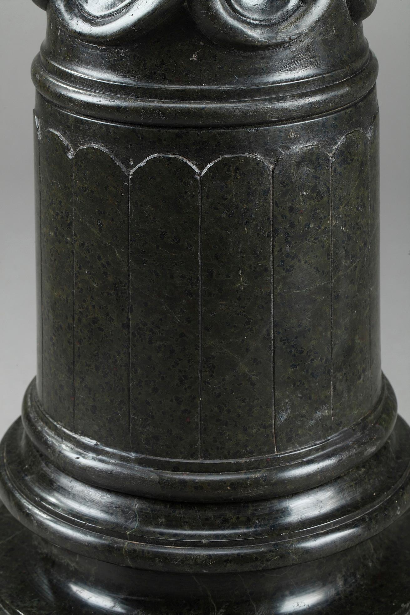 19th Century Green Solid Marble Pedestal in Baroque Style 1