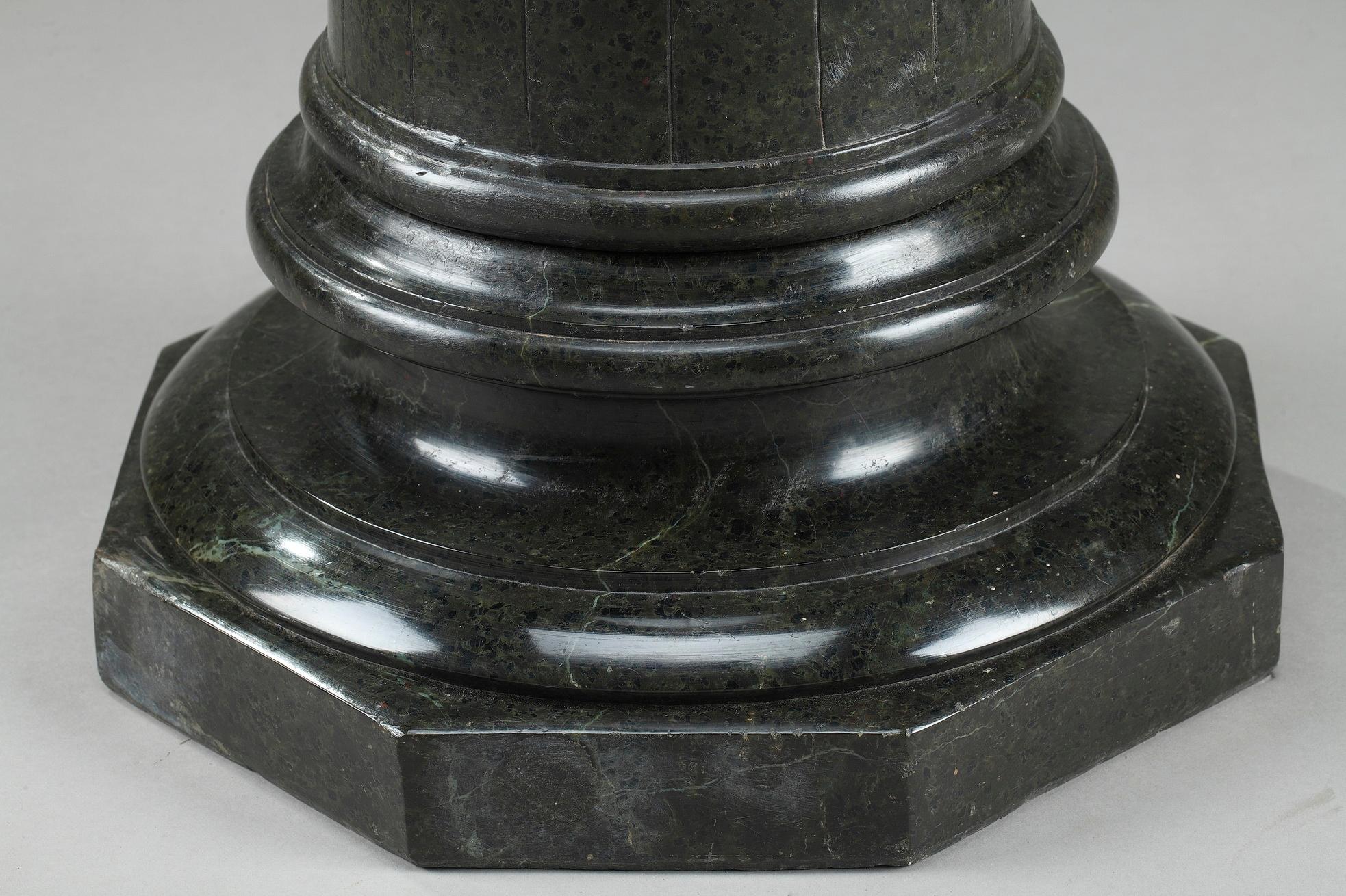 19th Century Green Solid Marble Pedestal in Baroque Style 2