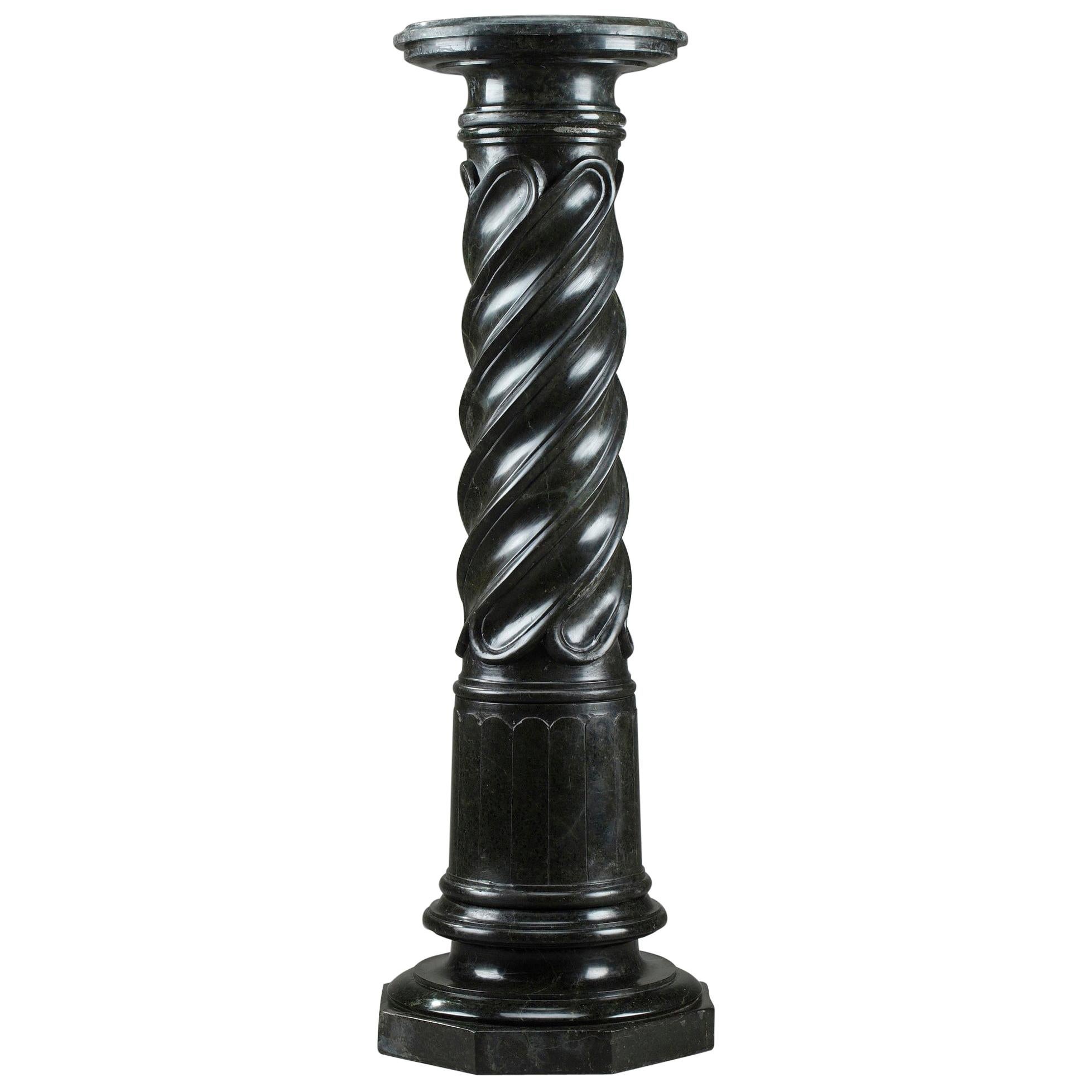 19th Century Green Solid Marble Pedestal in Baroque Style