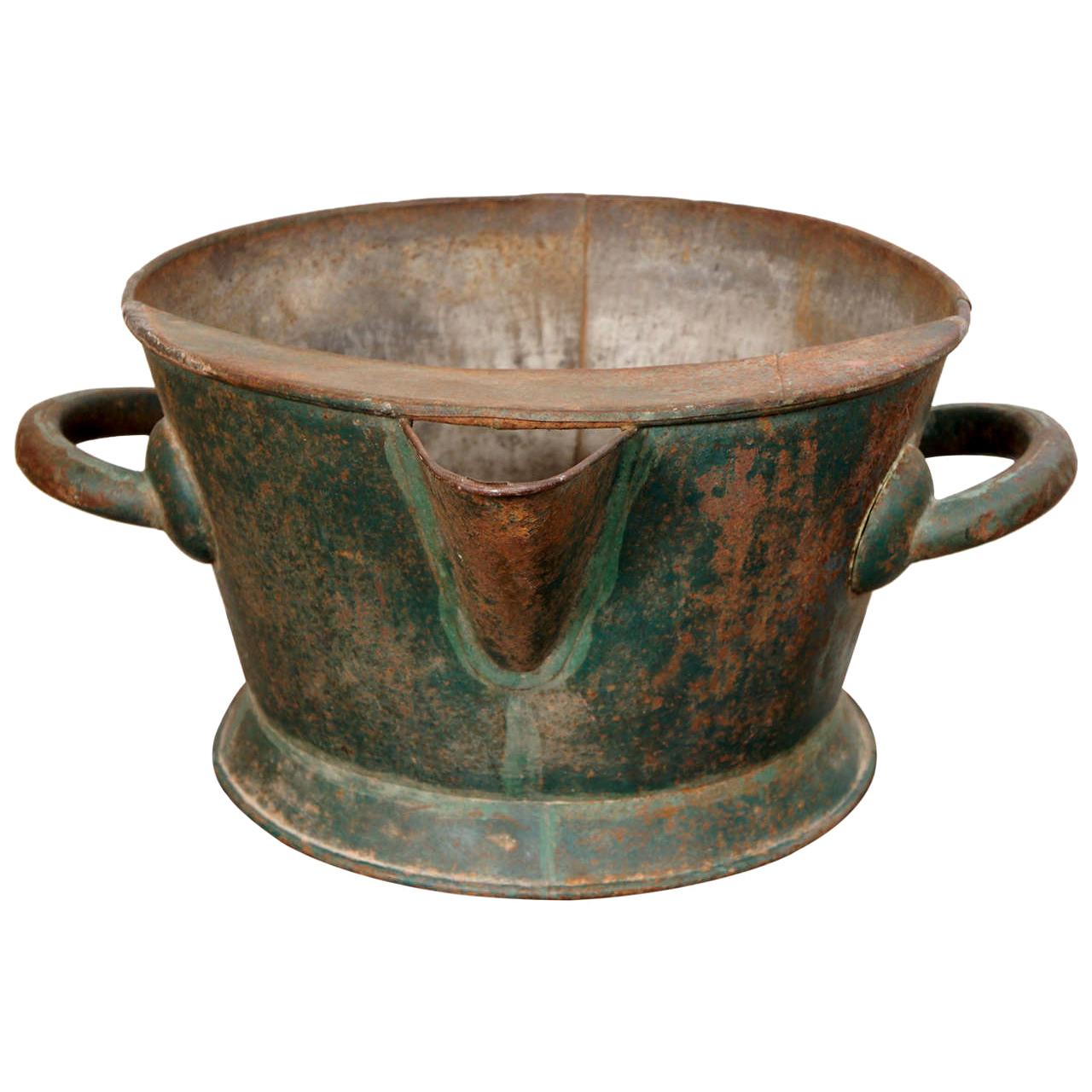 19th Century Green Tole Wine Maker's Pitcher Jardinière For Sale