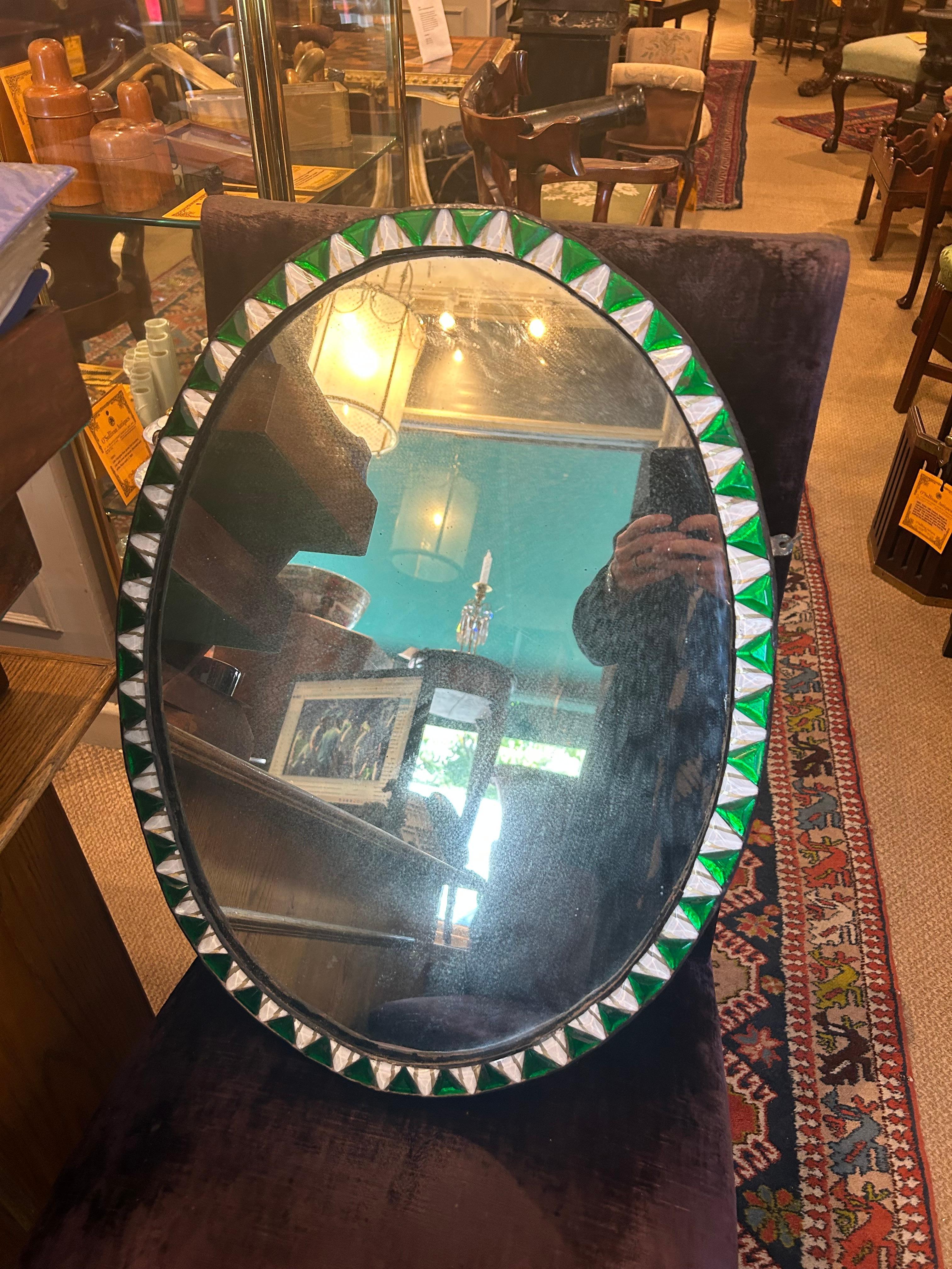 Georgian 19th Century Green & White Waterford Mirror
