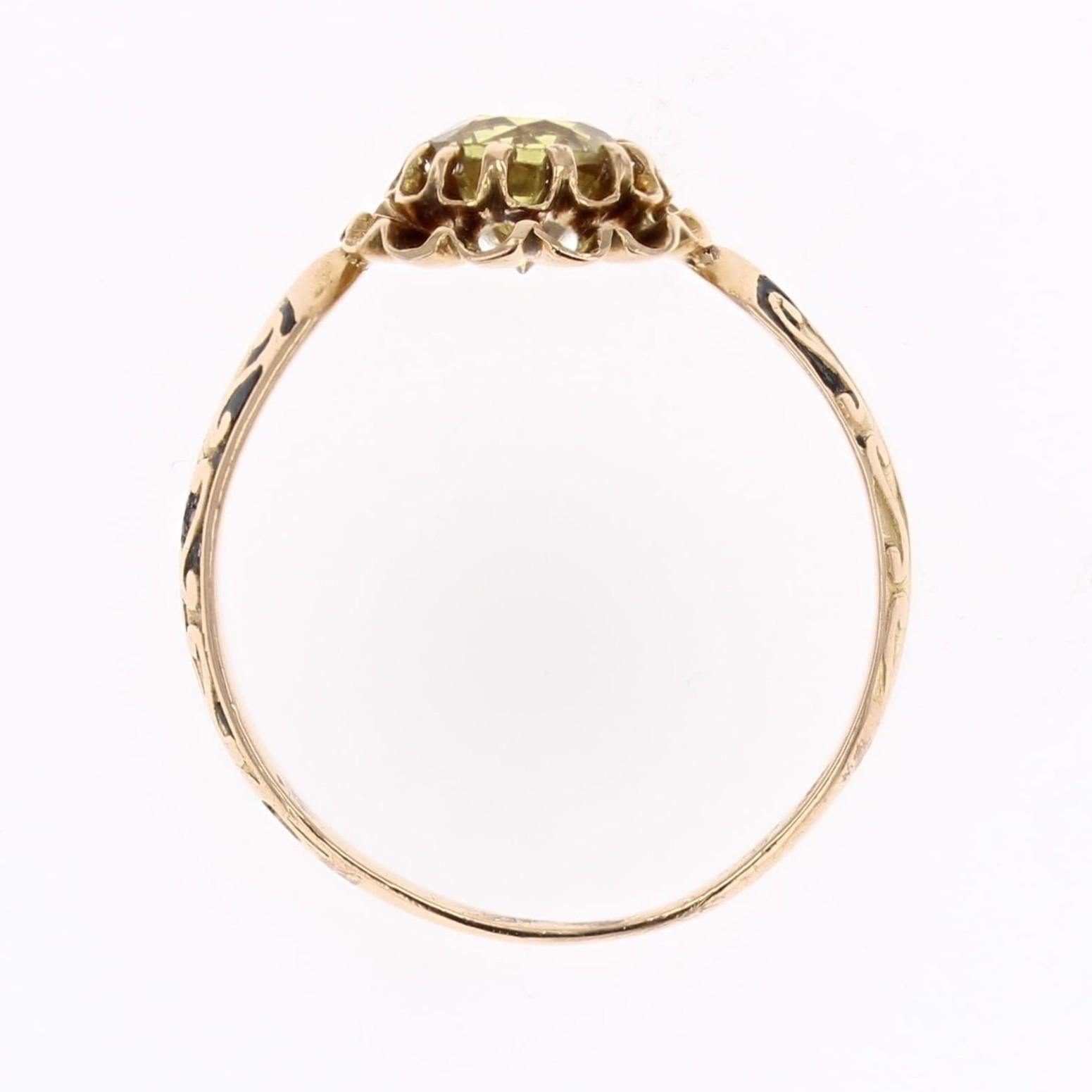 Bague en or rose 18 carats émaillée de saphirs verts et jaunes du 19e siècle en vente 6