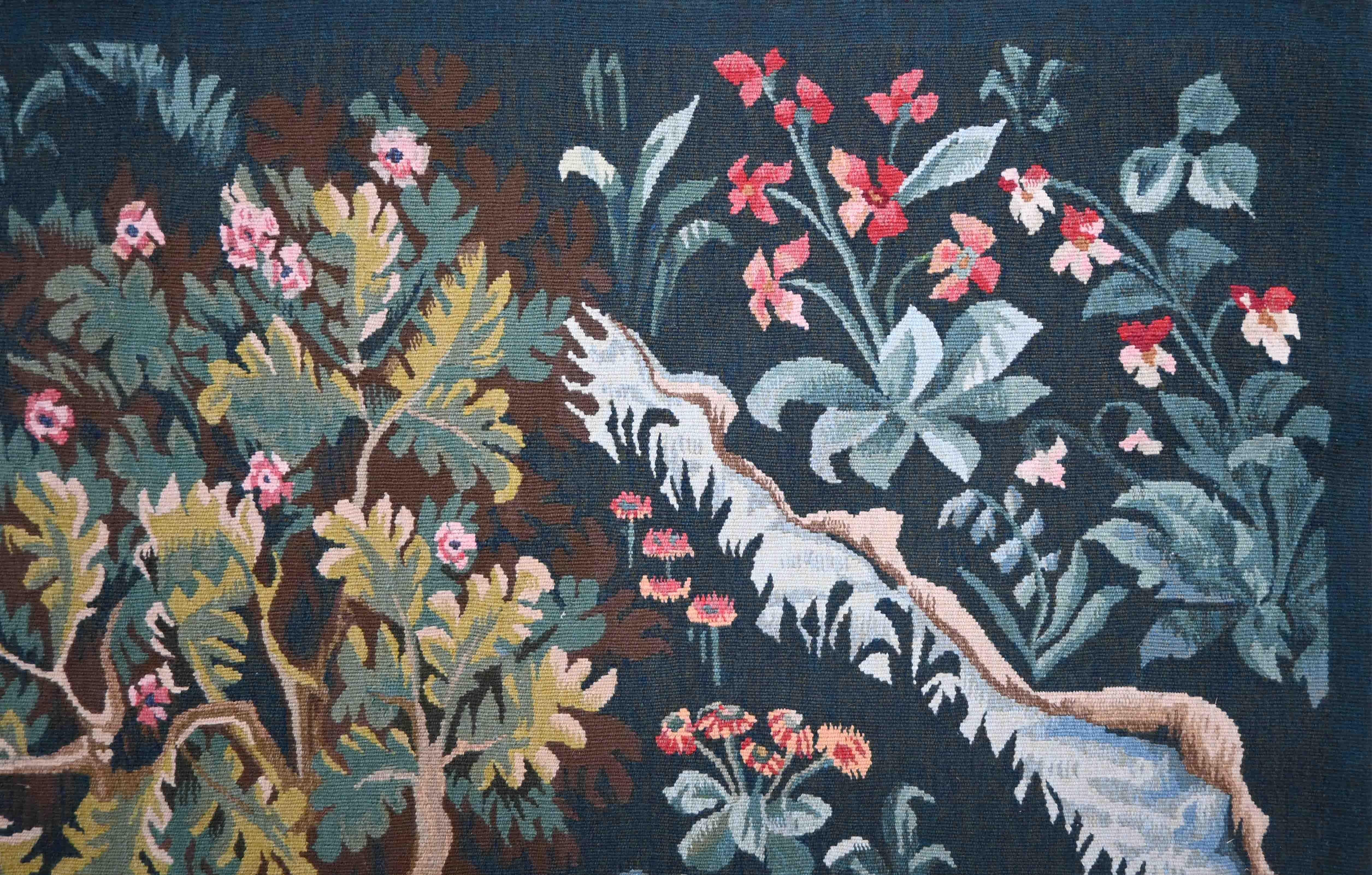 Hand-Woven 19th Century Greenery, French Aubusson Tapestry Signed - 110lx92h - N 1502