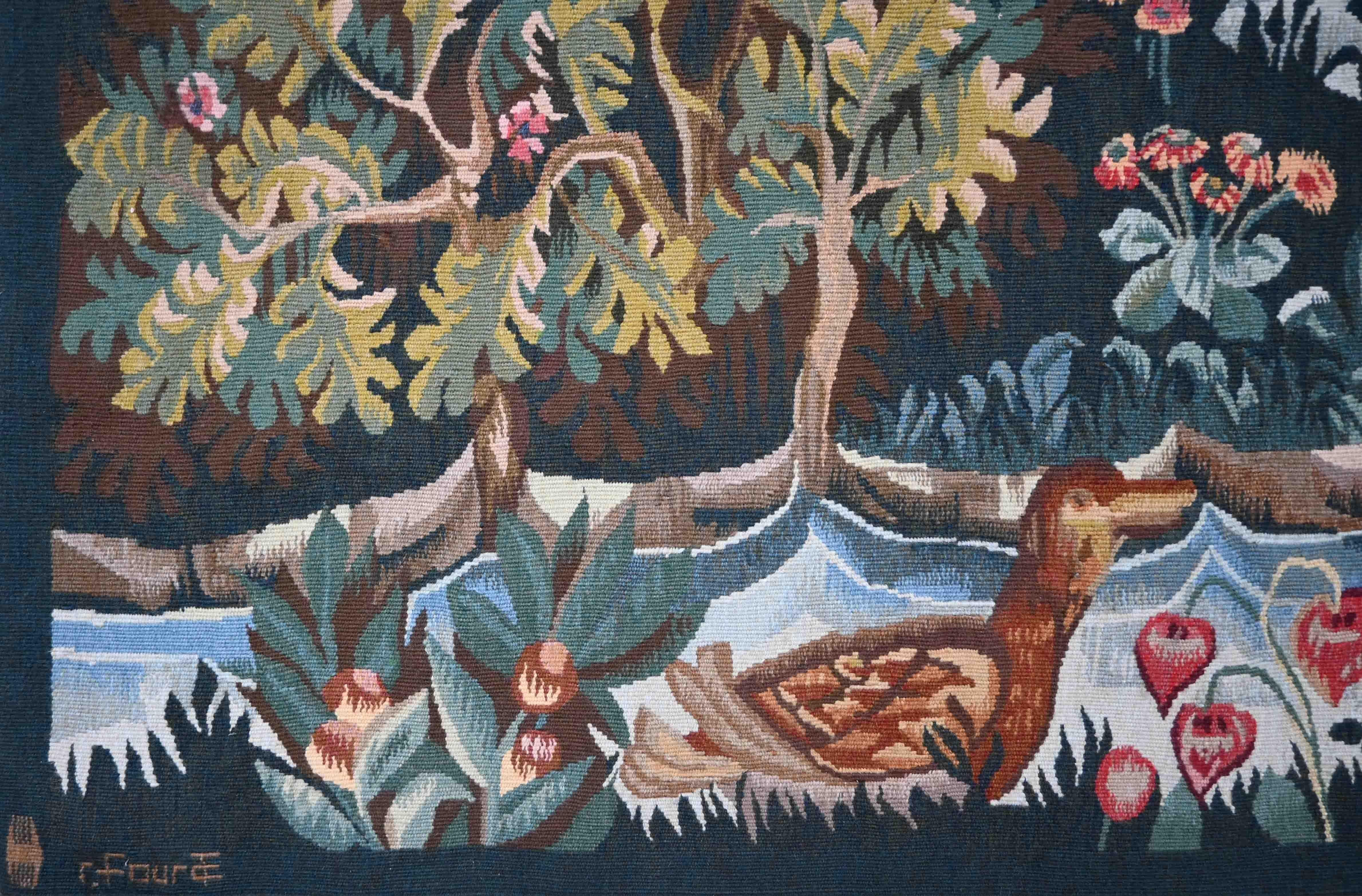 Wool 19th Century Greenery, French Aubusson Tapestry Signed - 110lx92h - N 1502