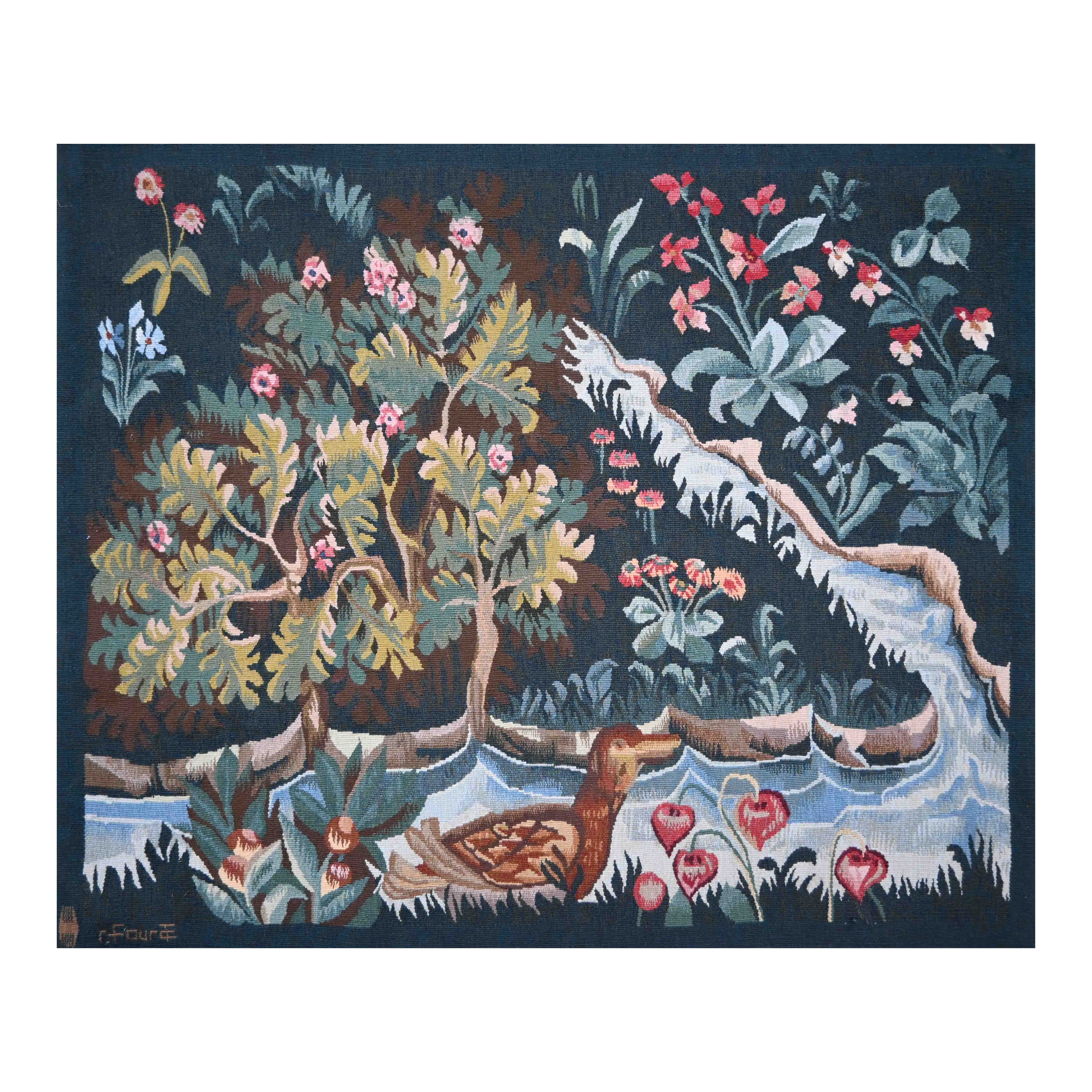 19th Century Greenery, French Aubusson Tapestry Signed - 110lx92h - N 1502