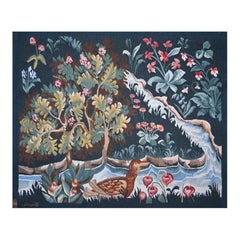Grüner, französischer Aubusson-Wandteppich des 19. Jahrhunderts, signiert - 110lx92h - N 1502