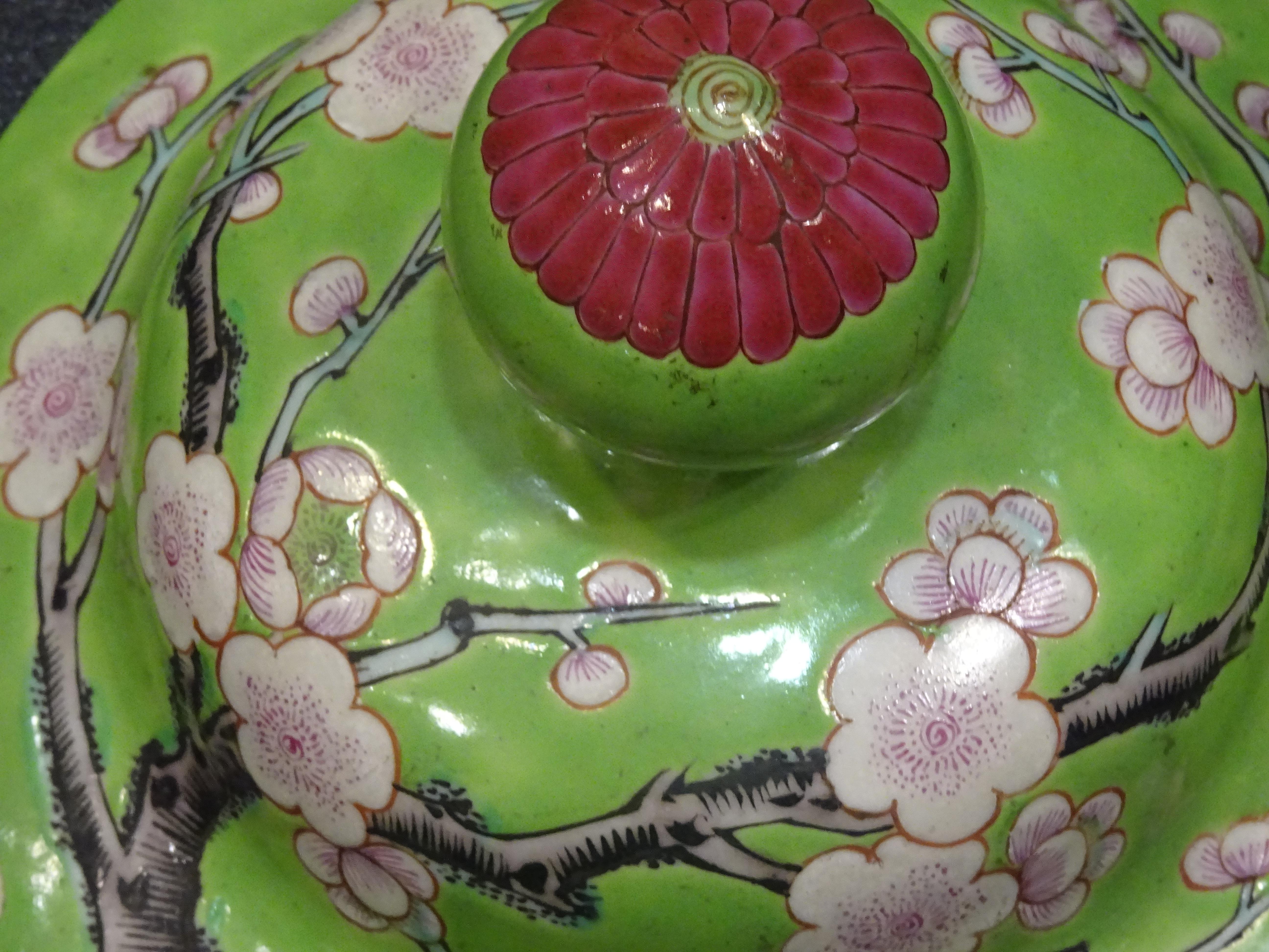 19th Century Green White Pink Chinese Guang-Xu Porcelain Lid Vase 5