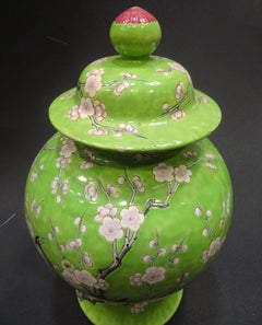 19th Century Green White Pink Chinese Guang-Xu Porcelain Lid Vase