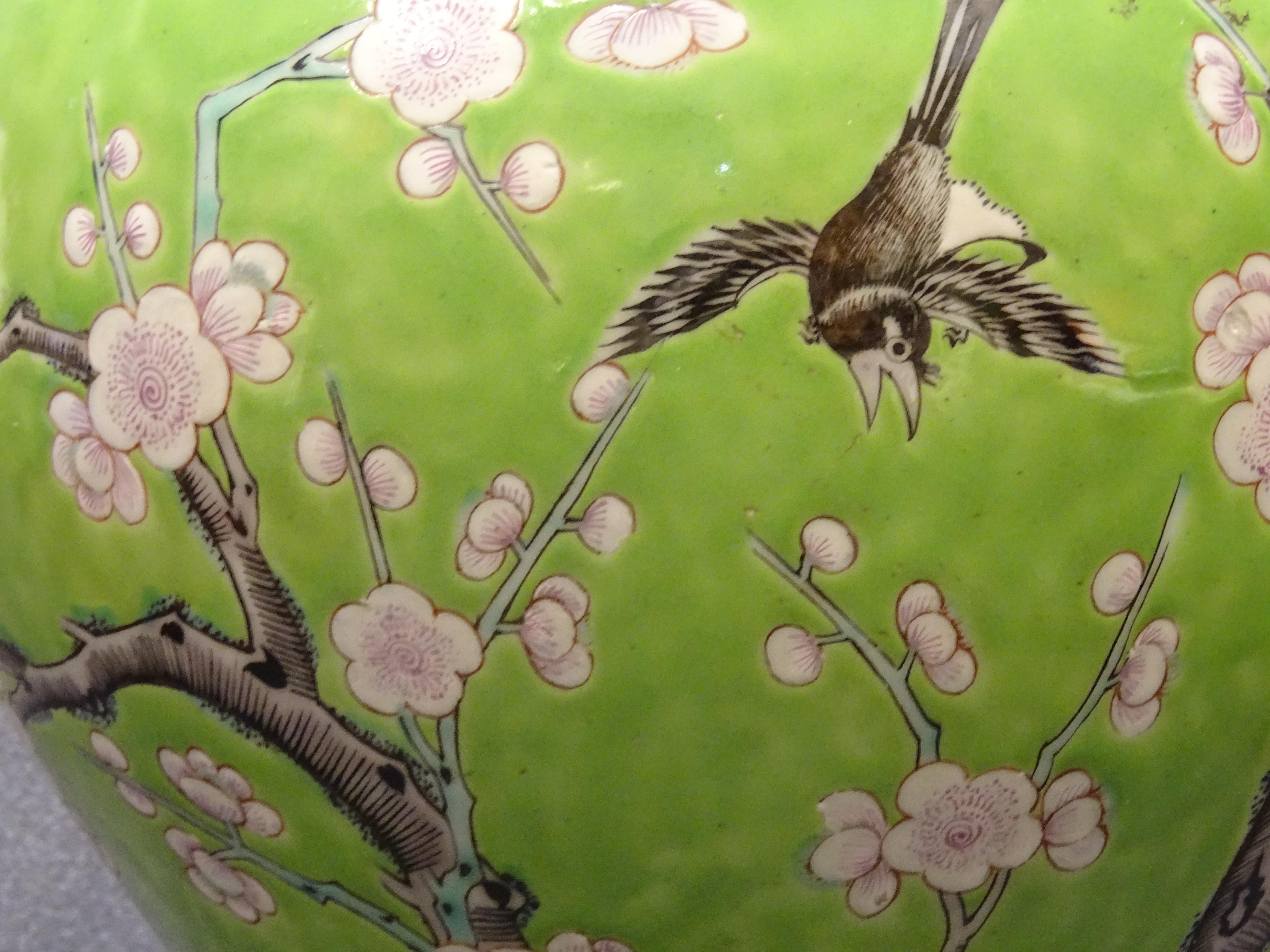 19th Century Green White Pink Chinese Guang-Xu Porcelain Lid Vase 1